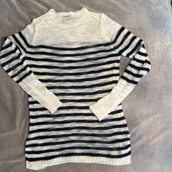 J Crew Navy White Striped Sheer Knit Crew Neck Sweater Wool Mohair Blend Small - Picture 2 of 6